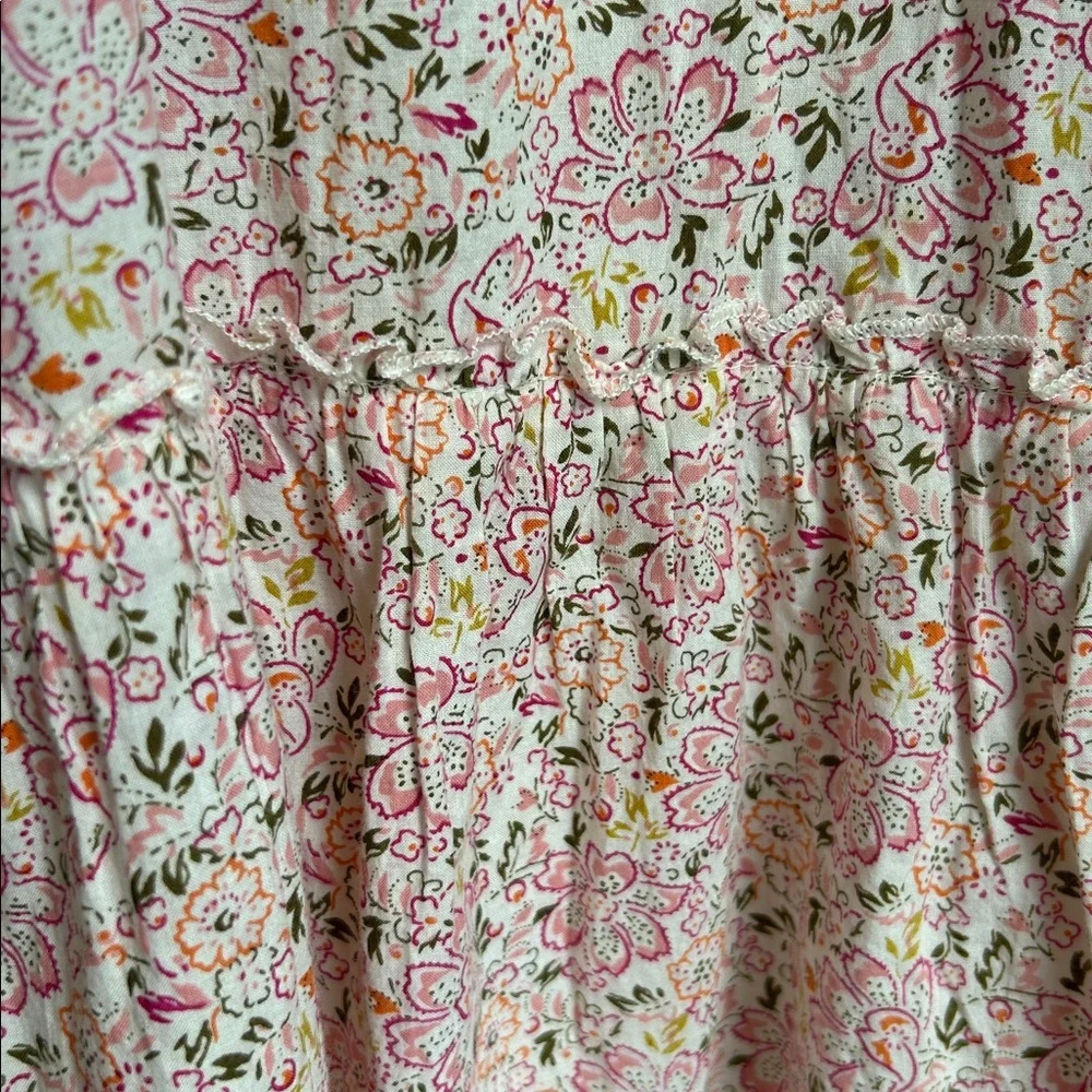 Sundance Pink Floral Nightgown Sleep Dress‎ Tiered Lace Trim Ruffle Cotton M